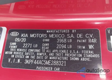 2021 Kia Forte Gt из США, поврежденный, VIN 3KPF44AC5ME288321